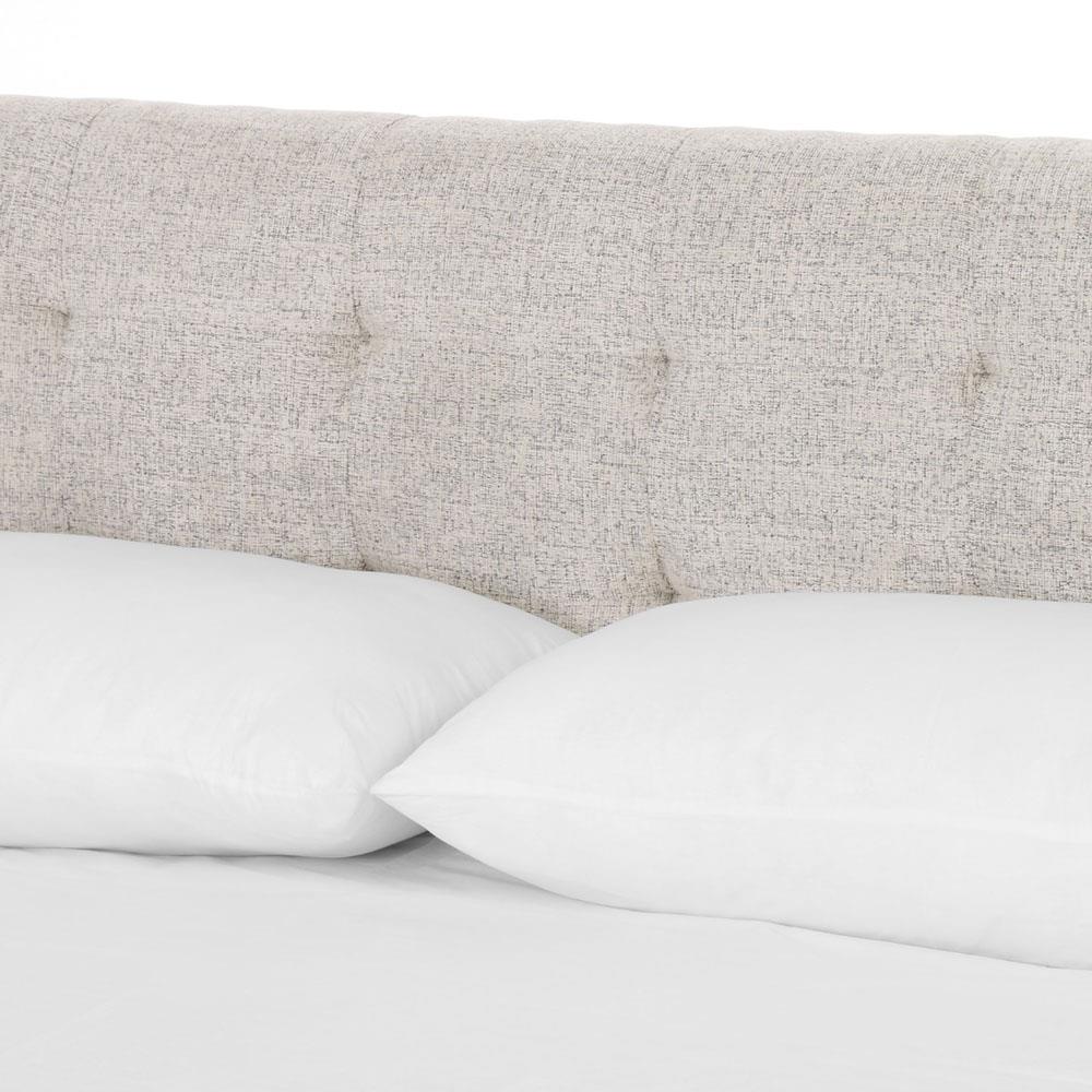 Nyla Industrial Light Grey Upholstered Black Iron Tufted Platform Bed - Queen|