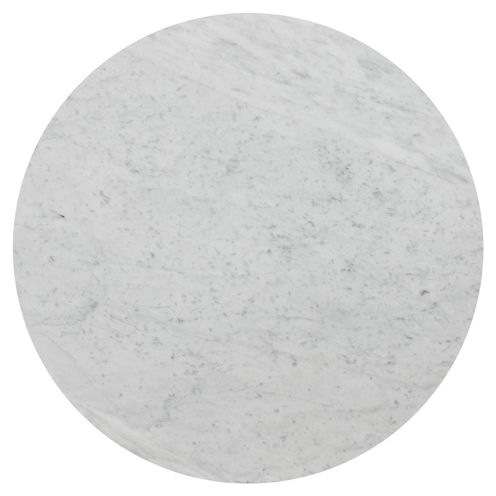 Teddie Rustic Lodge White Marble Top Brown Solid Oak Round End Table|