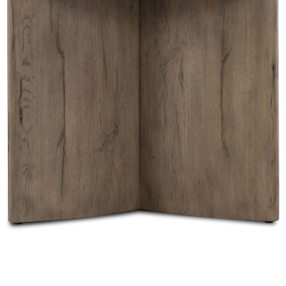 Teddie Rustic Lodge White Marble Top Brown Solid Oak Round End Table|