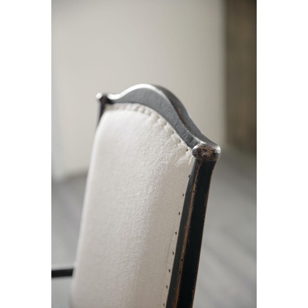 Kaira French Country Black Wood Cream Upholstered Nailhead Trim Dining Arm Chair|