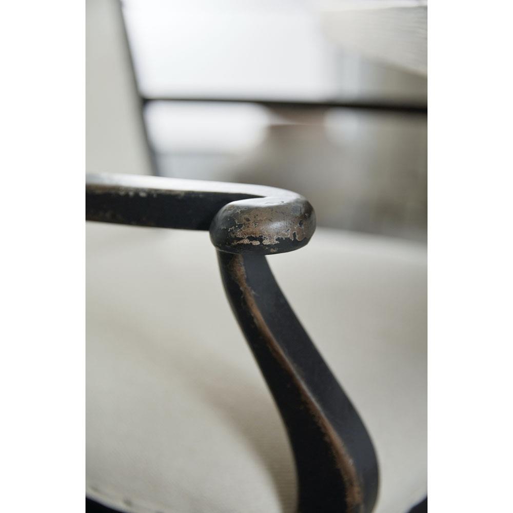 Kaira French Country Black Wood Cream Upholstered Nailhead Trim Dining Arm Chair|