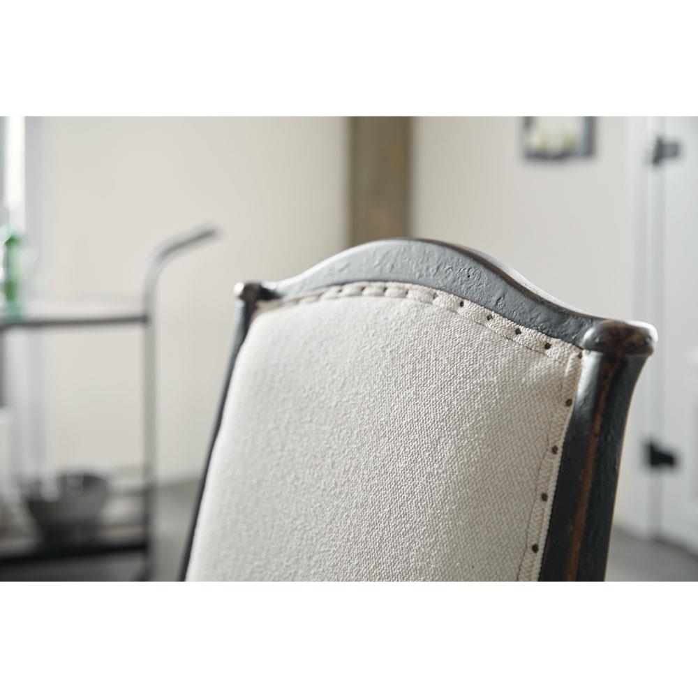 Kaira French Country Black Wood Cream Upholstered Nailhead Trim Dining Arm Chair|