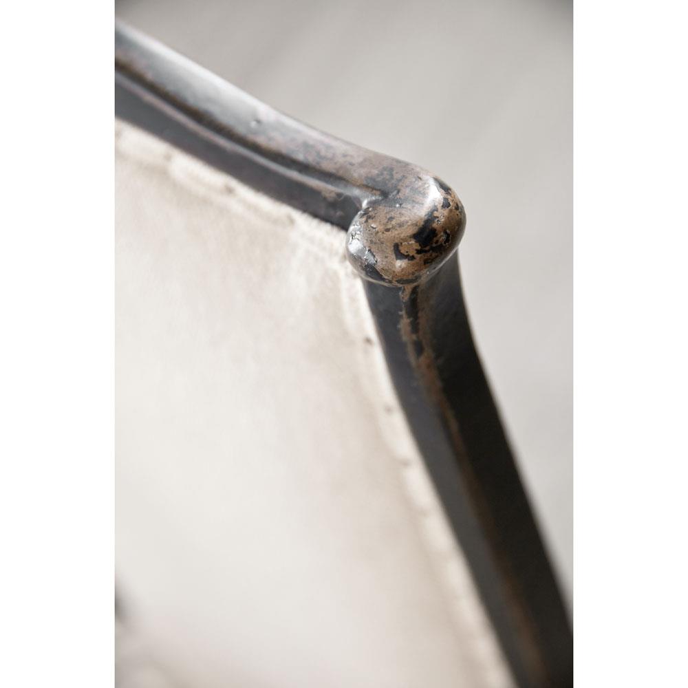 Kaira French Country Black Wood Cream Upholstered Nailhead Trim Dining Side Chair|