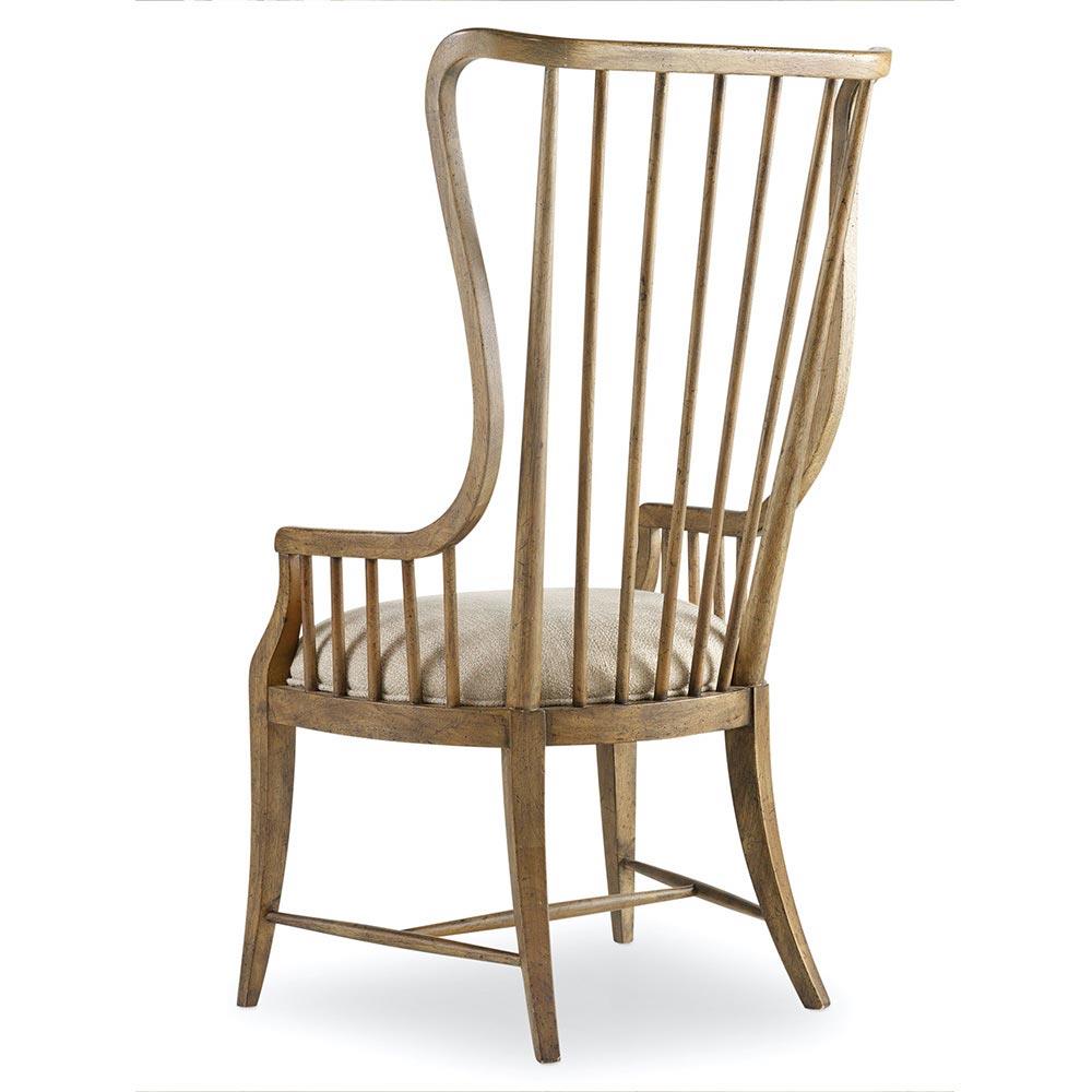 Daniel French Country Brown Wood Beige Upholstered Windsor Dining Arm Chair|