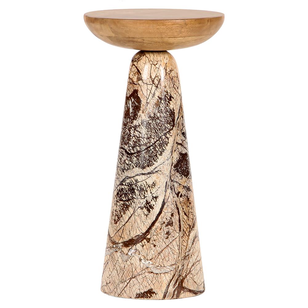 Lily Mid Century Modern Brown Wood Top Stone Pedestal Drink Table|