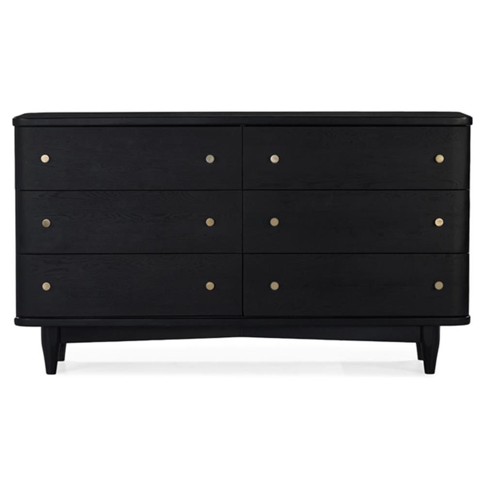 William Mid Century Modern Black Oak Wood 6 Drawer Double Dresser