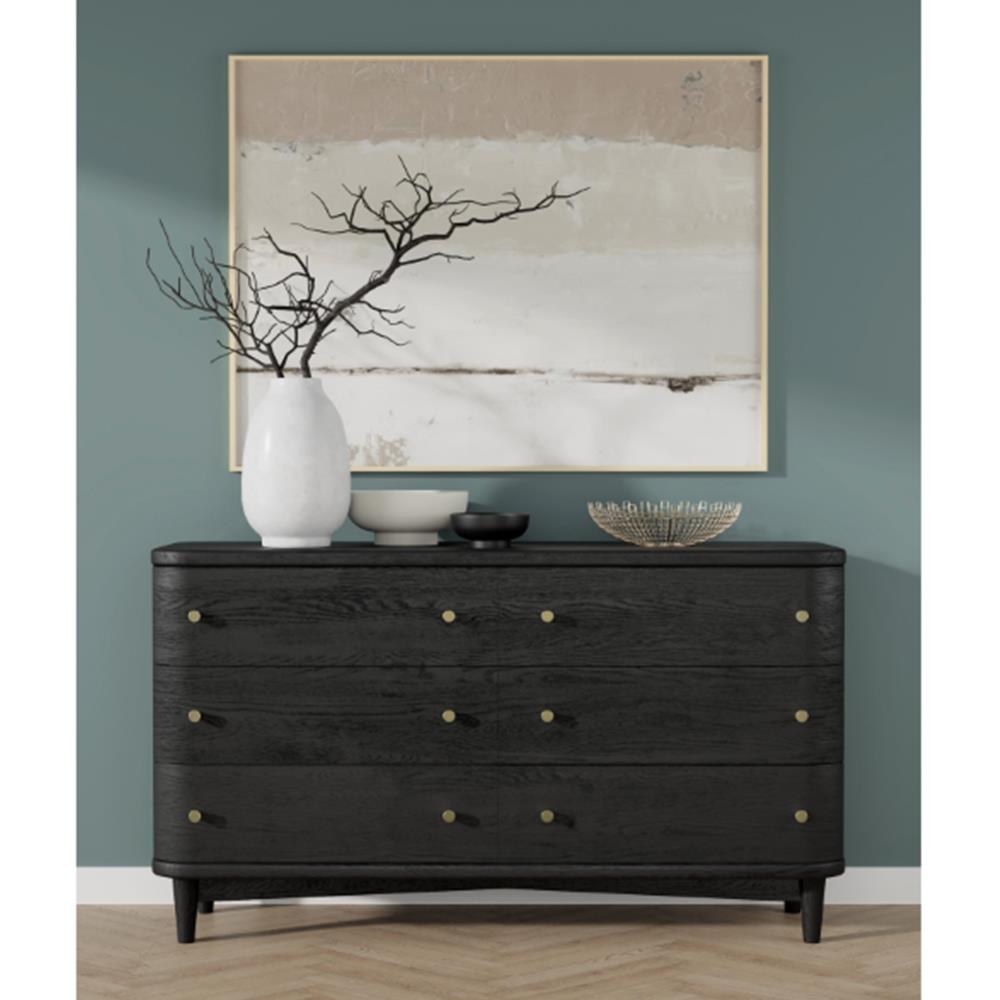 William Mid Century Modern Black Oak Wood 6 Drawer Double Dresser | Kathy Kuo Home William Mid Century Modern Black Oak Wood 6 Drawer Double Dresser | Kathy Kuo Home