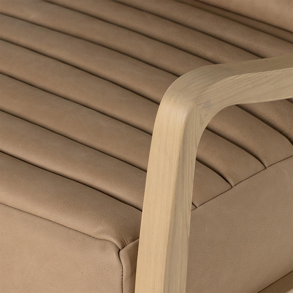 Amani Mid Century Nude Beige Leather Wood Frame Recliner Chair|