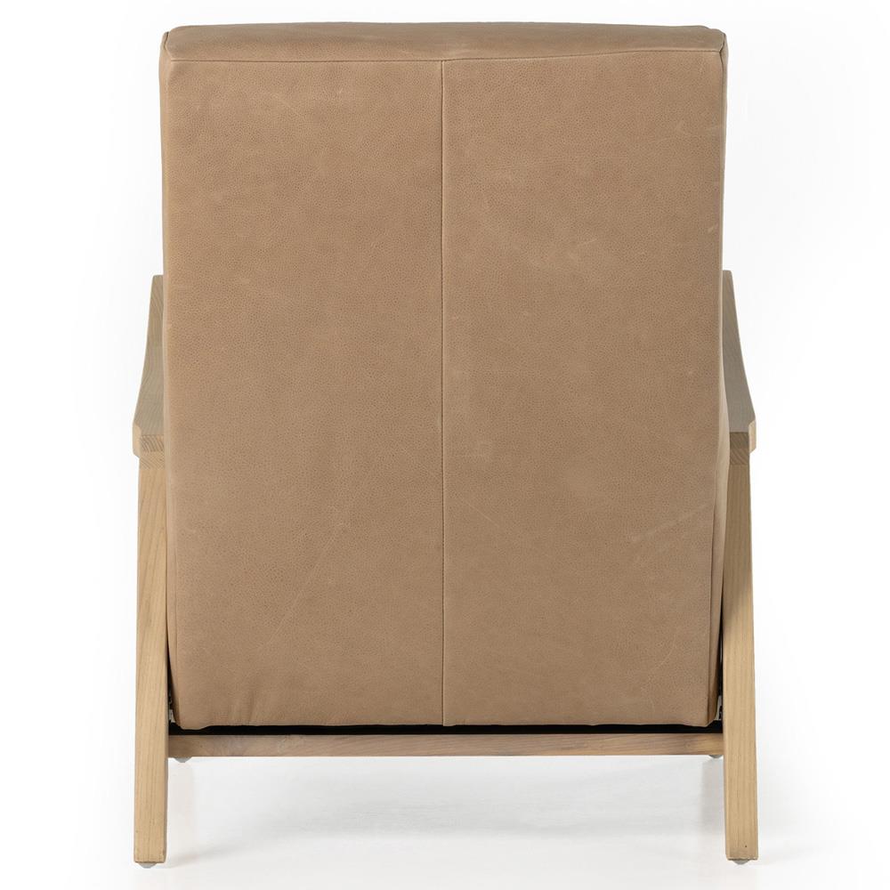 Amani Mid Century Nude Beige Leather Wood Frame Recliner Chair|