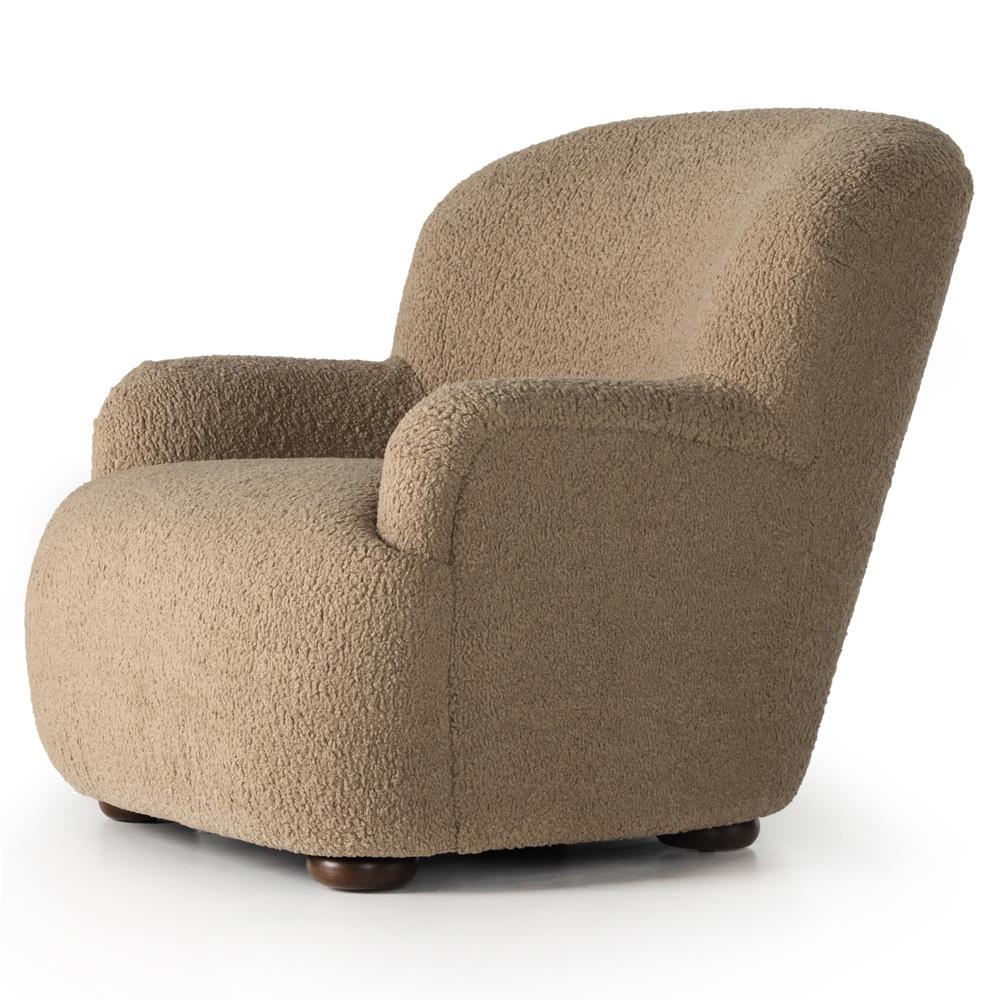 Kaden Modern Classic Brown Upholstered Boucle Wood Frame Wingback Arm Chair|