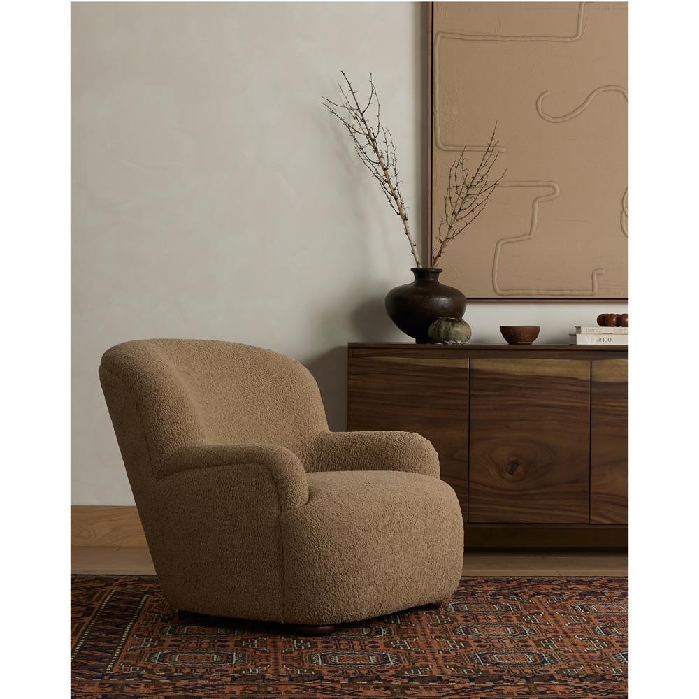 Kaden Modern Classic Brown Upholstered Boucle Wood Frame Wingback Arm Chair|