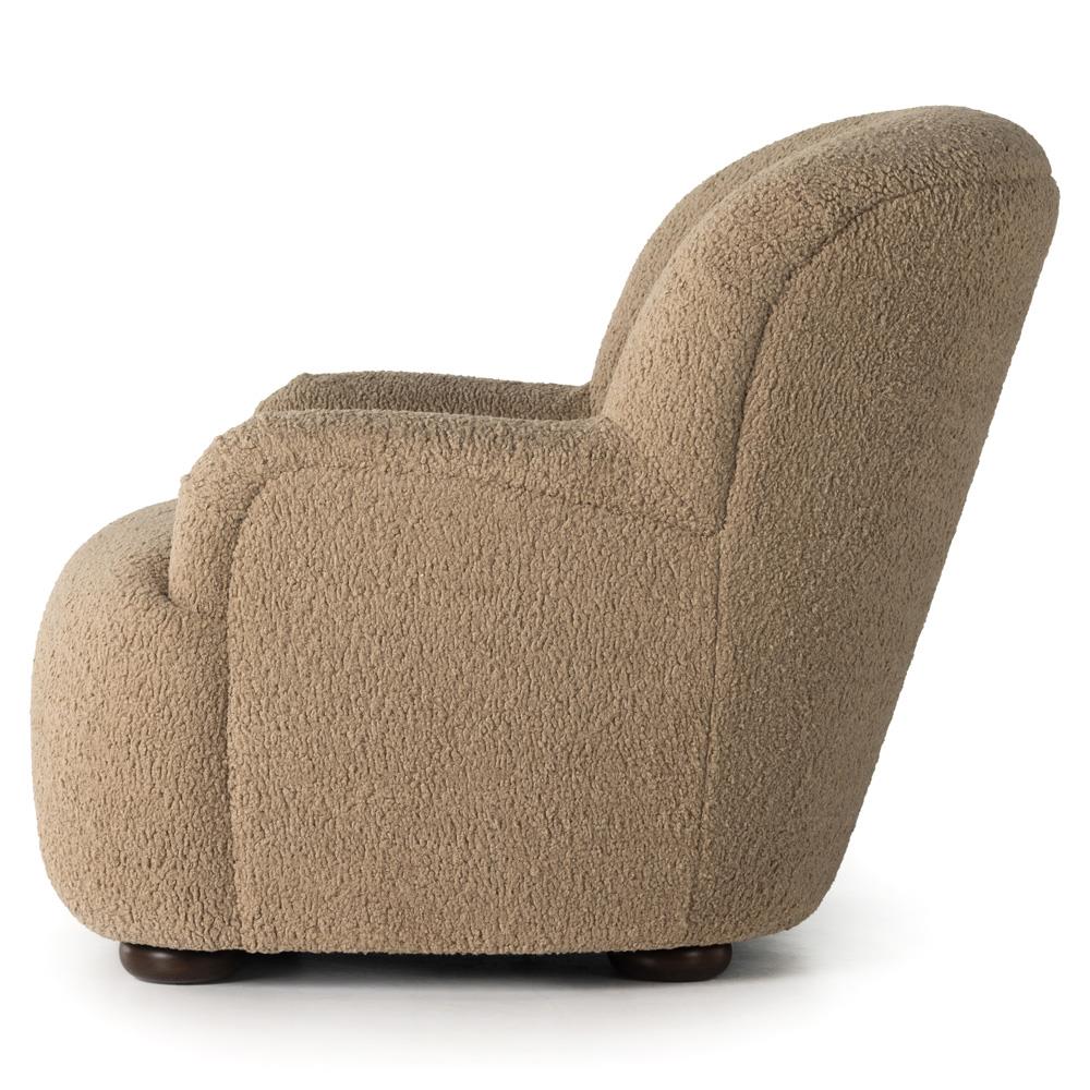 Kaden Modern Classic Brown Upholstered Boucle Wood Frame Wingback Arm Chair|