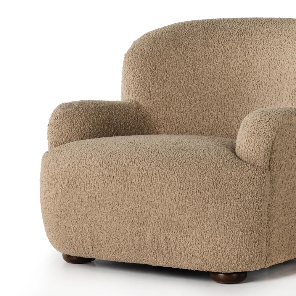 Kaden Modern Classic Brown Upholstered Boucle Wood Frame Wingback Arm Chair|