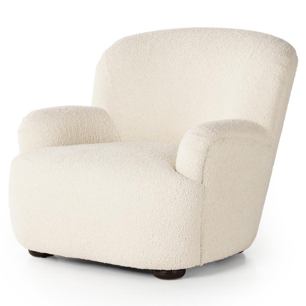 Kaden Modern Classic Cream Upholstered Boucle Brown Wood Wingback Arm Chair|