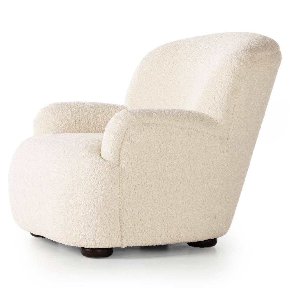 Kaden Modern Classic Cream Upholstered Boucle Brown Wood Wingback Arm Chair|