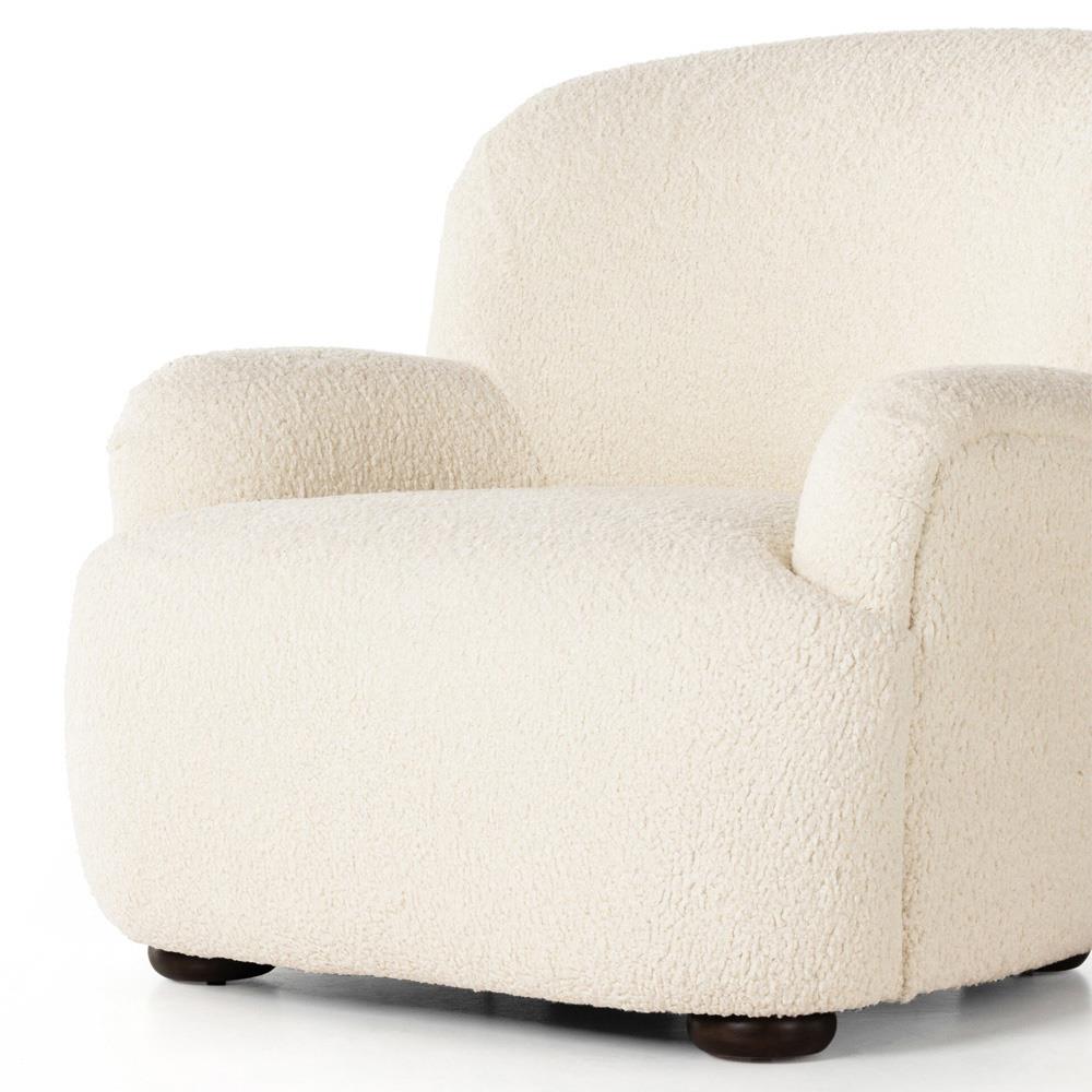 Kaden Modern Classic Cream Upholstered Boucle Brown Wood Wingback Arm Chair|