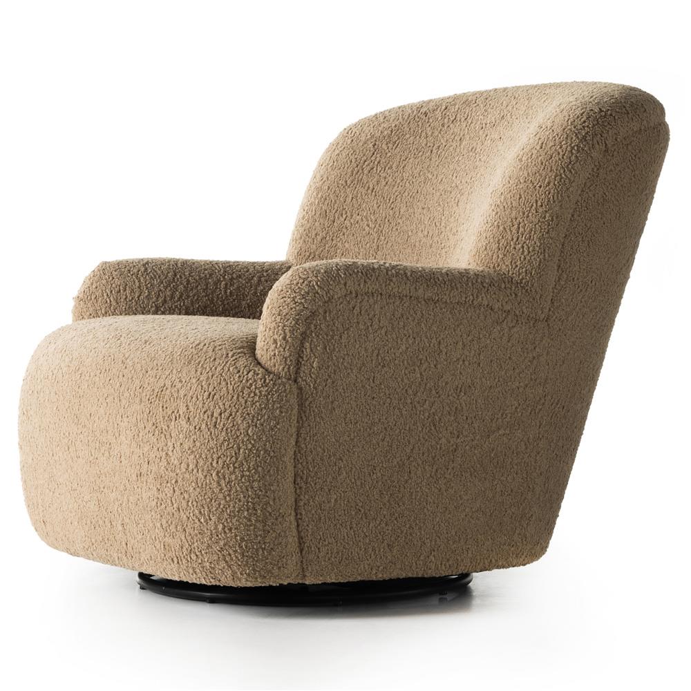 Kaden Modern Brown Upholstered Boucle Wood Frame Wingback Swivel Arm Chair|
