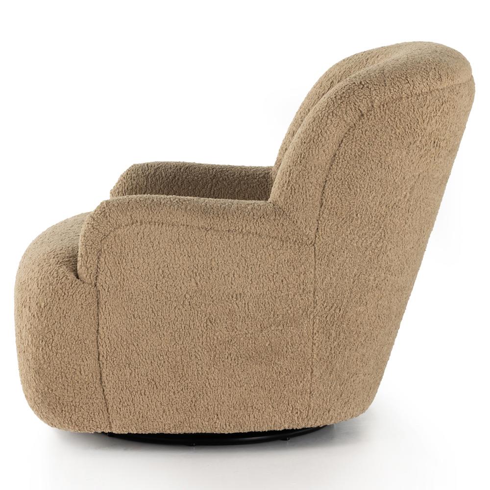 Kaden Modern Brown Upholstered Boucle Wood Frame Wingback Swivel Arm Chair|