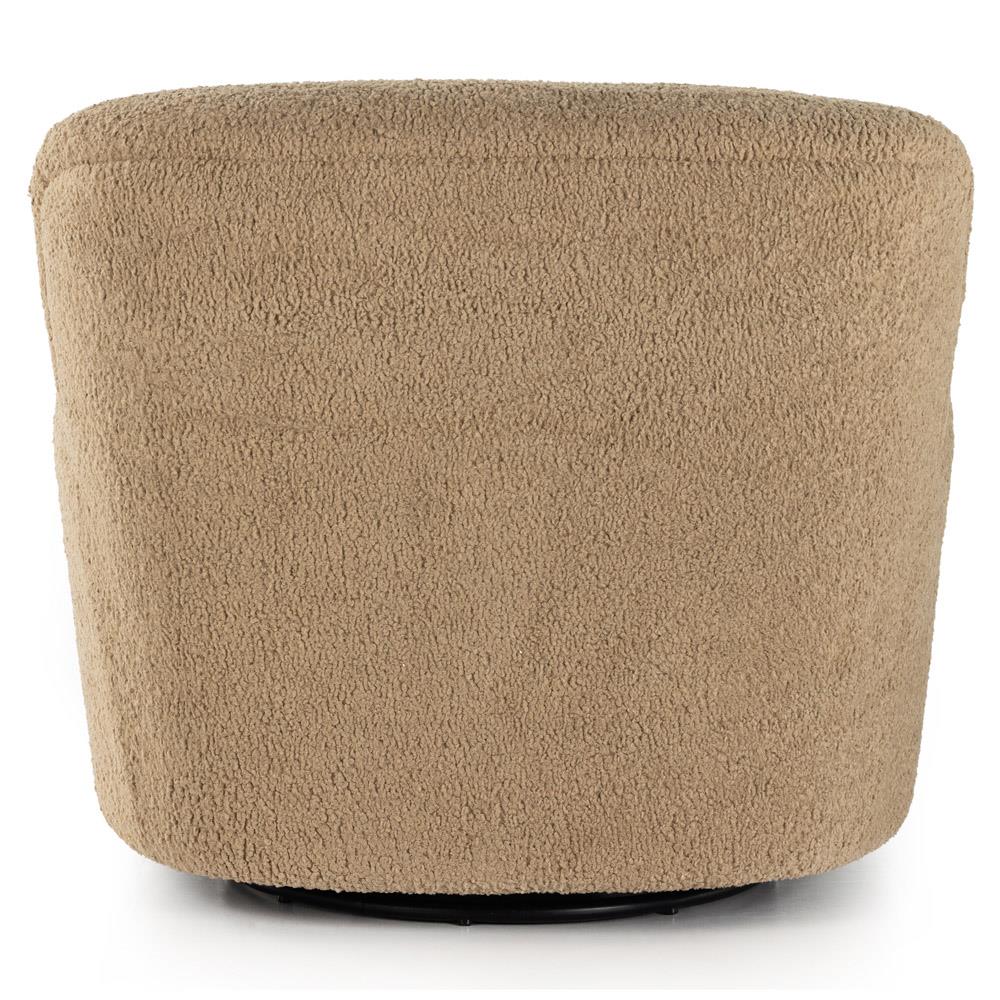 Kaden Modern Brown Upholstered Boucle Wood Frame Wingback Swivel Arm Chair|