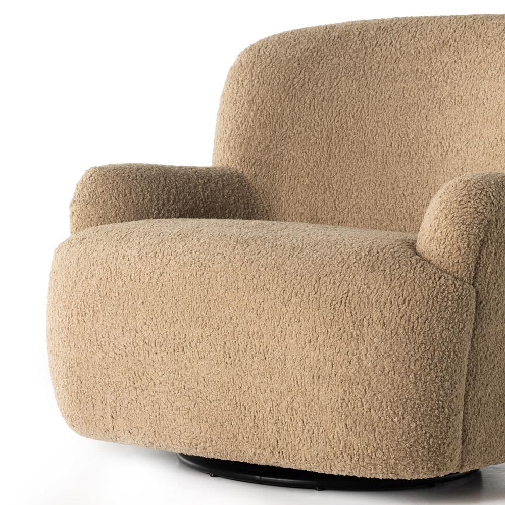 Kaden Modern Brown Upholstered Boucle Wood Frame Wingback Swivel Arm Chair|