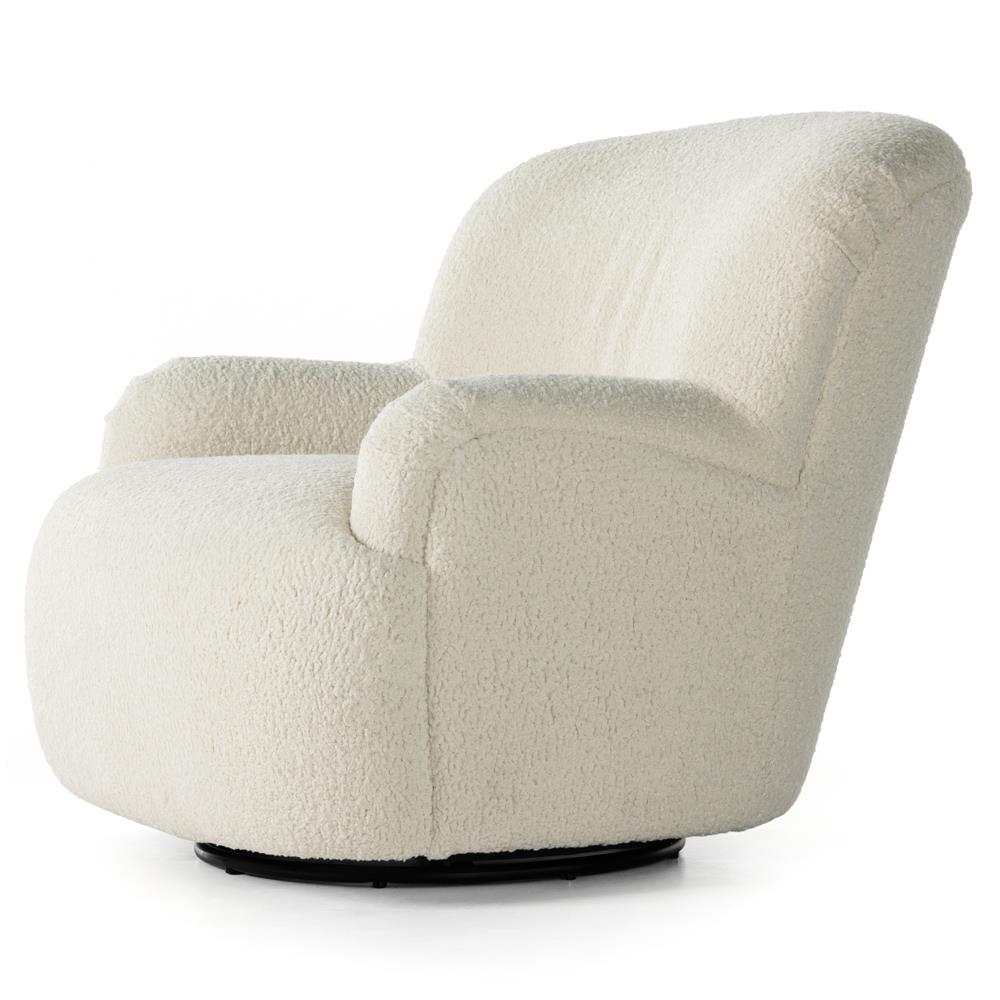Kaden Modern Classic Cream Upholstered Boucle Brown Wood Wingback Swivel Arm Chair|