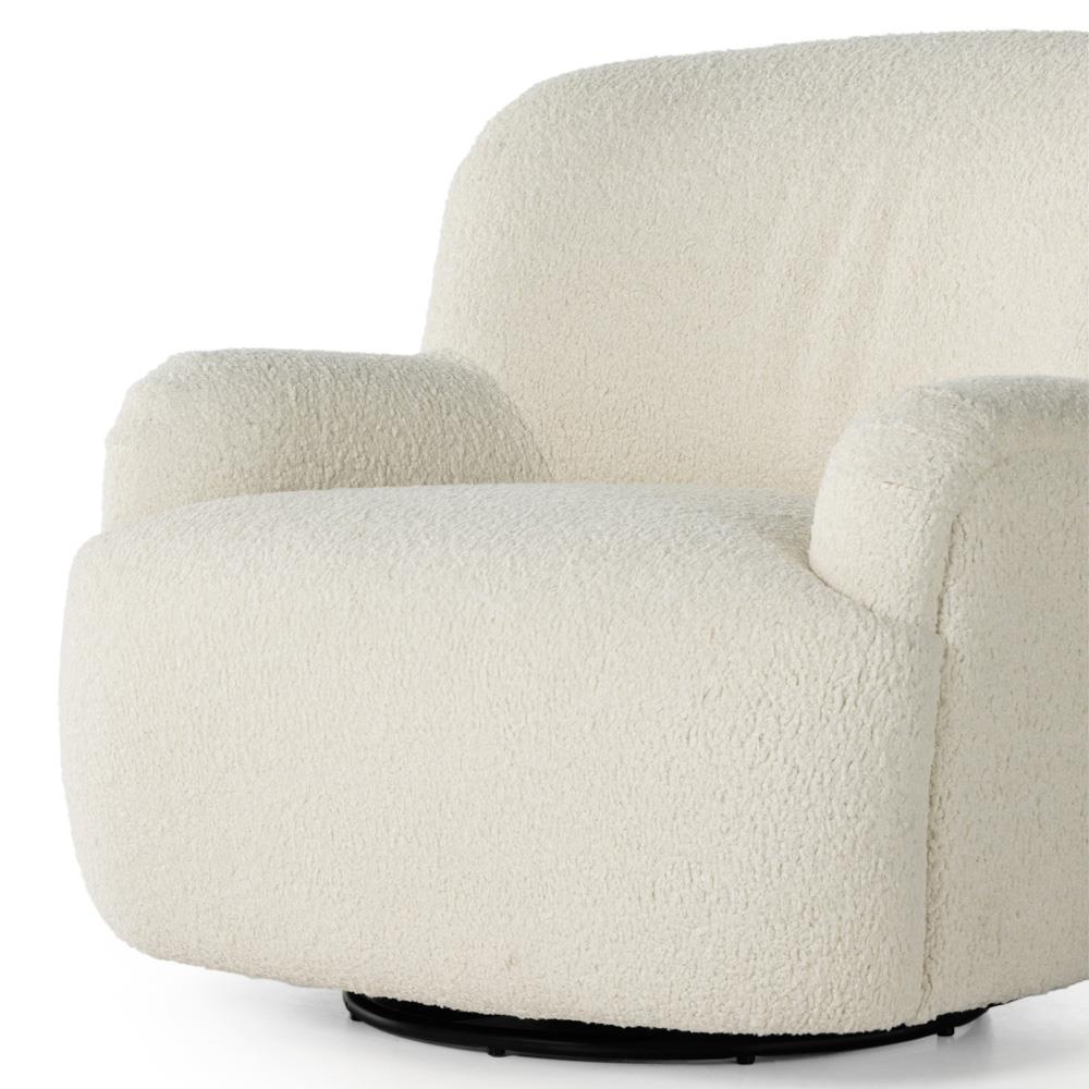 Kaden Modern Classic Cream Upholstered Boucle Brown Wood Wingback Swivel Arm Chair|