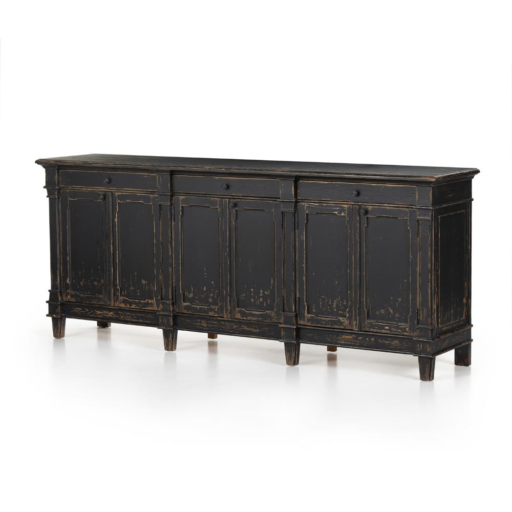 Marjorie French Country Black Pine Wood 3 Drawer 6 Door Sideboard