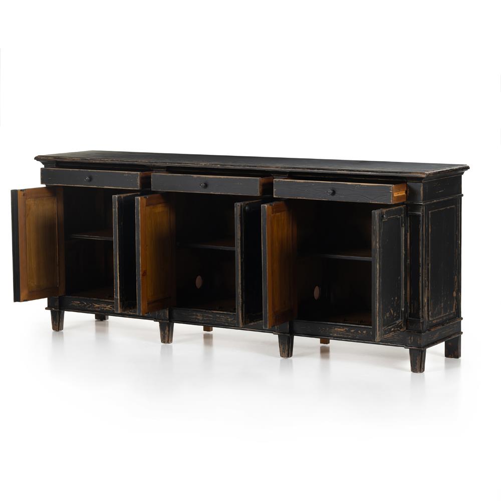 Marjorie French Country Black Pine Wood 3 Drawer 6 Door Sideboard|