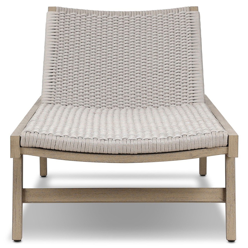 Dion Coastal Grey Woven Rope Washed Natural Teak Adjustable Outdoor Chaise Lounge|