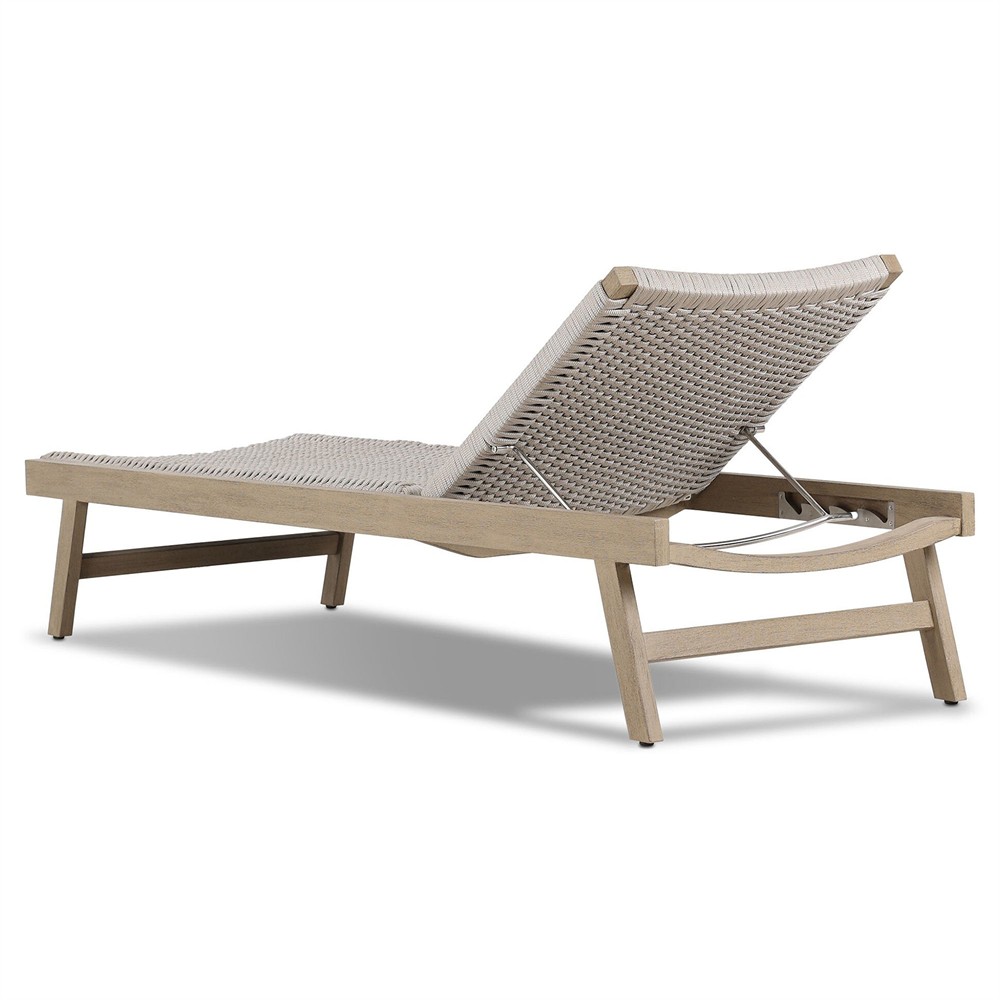 Dion Coastal Grey Woven Rope Washed Natural Teak Adjustable Outdoor Chaise Lounge|