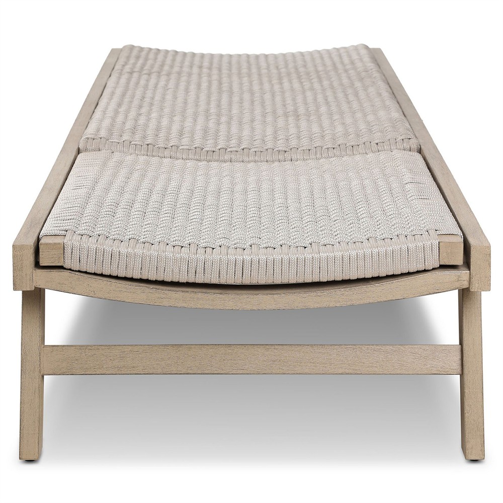 Dion Coastal Grey Woven Rope Washed Natural Teak Adjustable Outdoor Chaise Lounge|