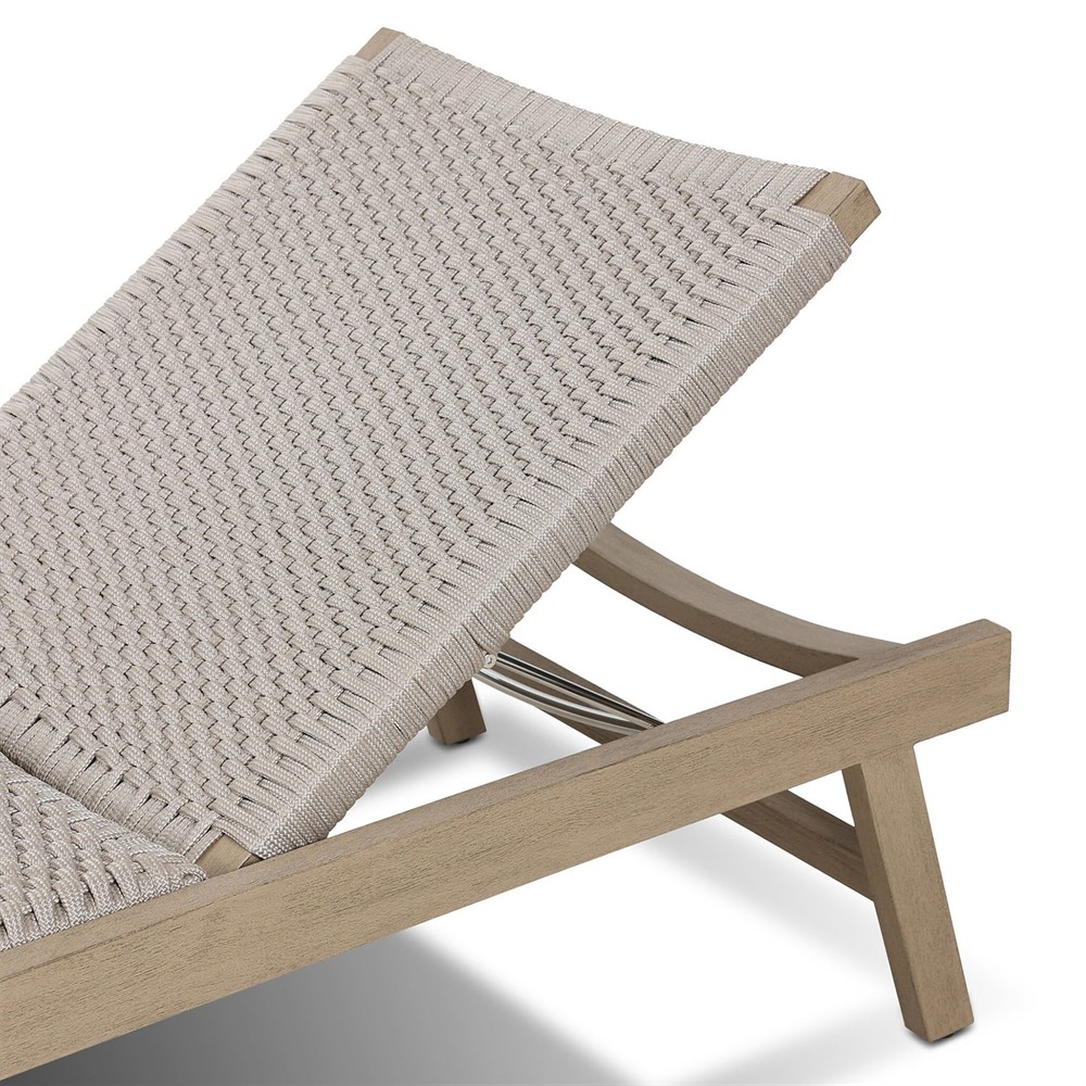 Dion Coastal Grey Woven Rope Washed Natural Teak Adjustable Outdoor Chaise Lounge|