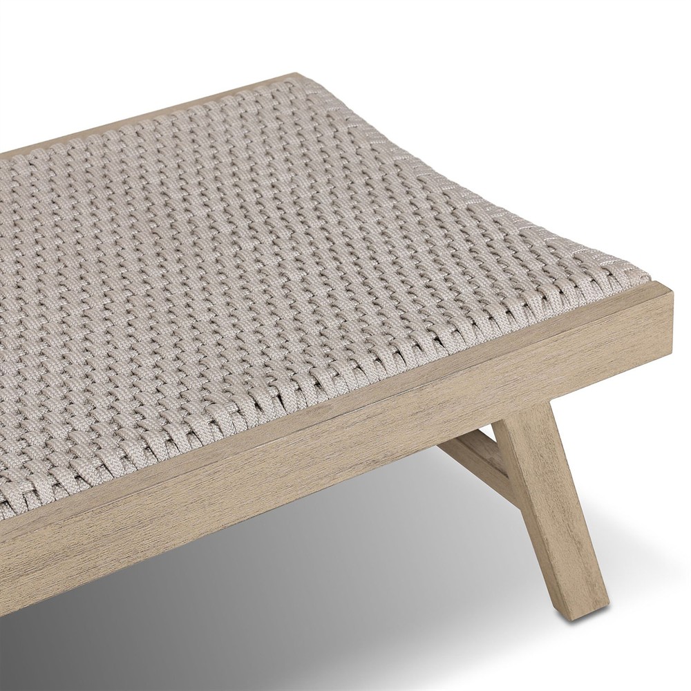 Dion Coastal Grey Woven Rope Washed Natural Teak Adjustable Outdoor Chaise Lounge|