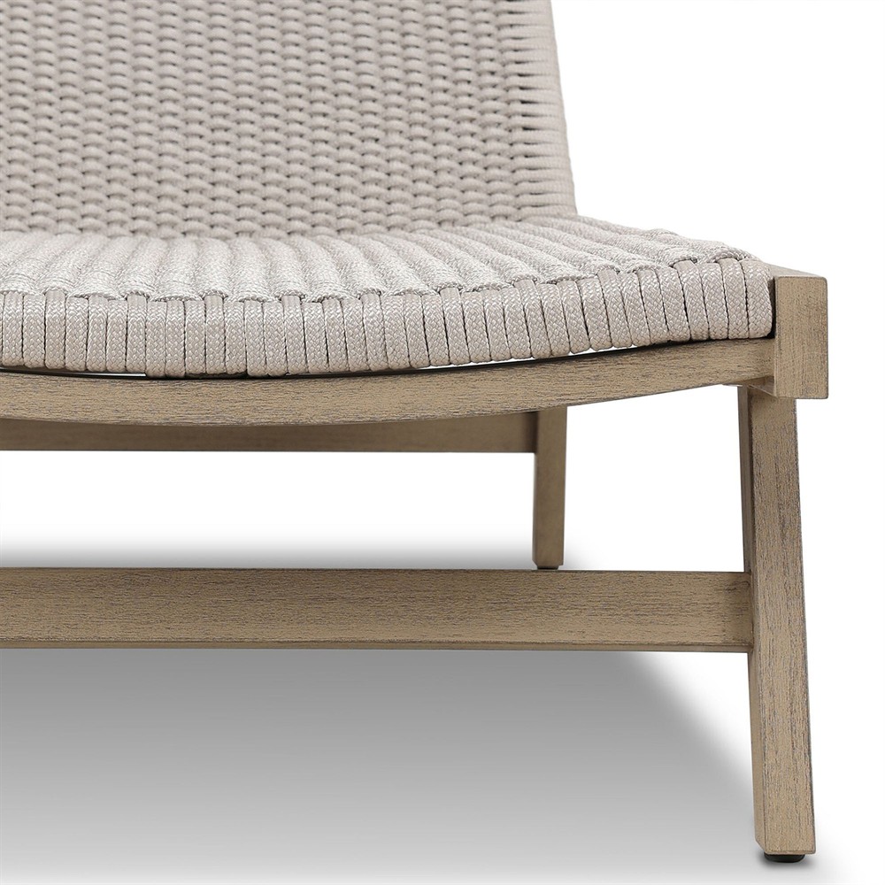 Dion Coastal Grey Woven Rope Washed Natural Teak Adjustable Outdoor Chaise Lounge|