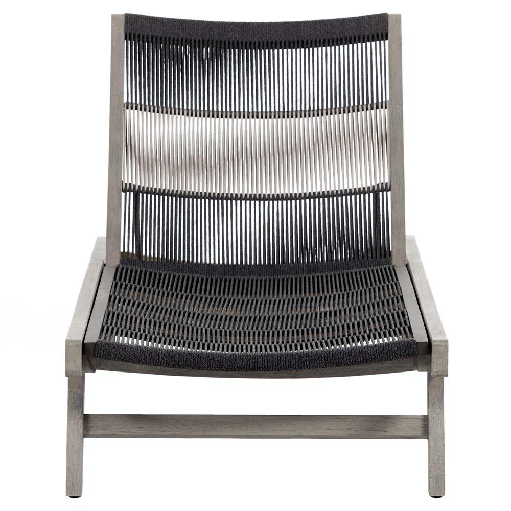 Liana Coastal Beach Grey Teak Wood Dark Grey Woven Rope Outdoor Chaise Lounge|