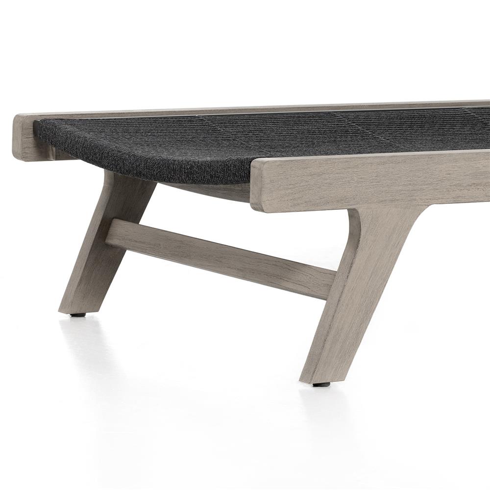Liana Coastal Beach Grey Teak Wood Dark Grey Woven Rope Outdoor Chaise Lounge|
