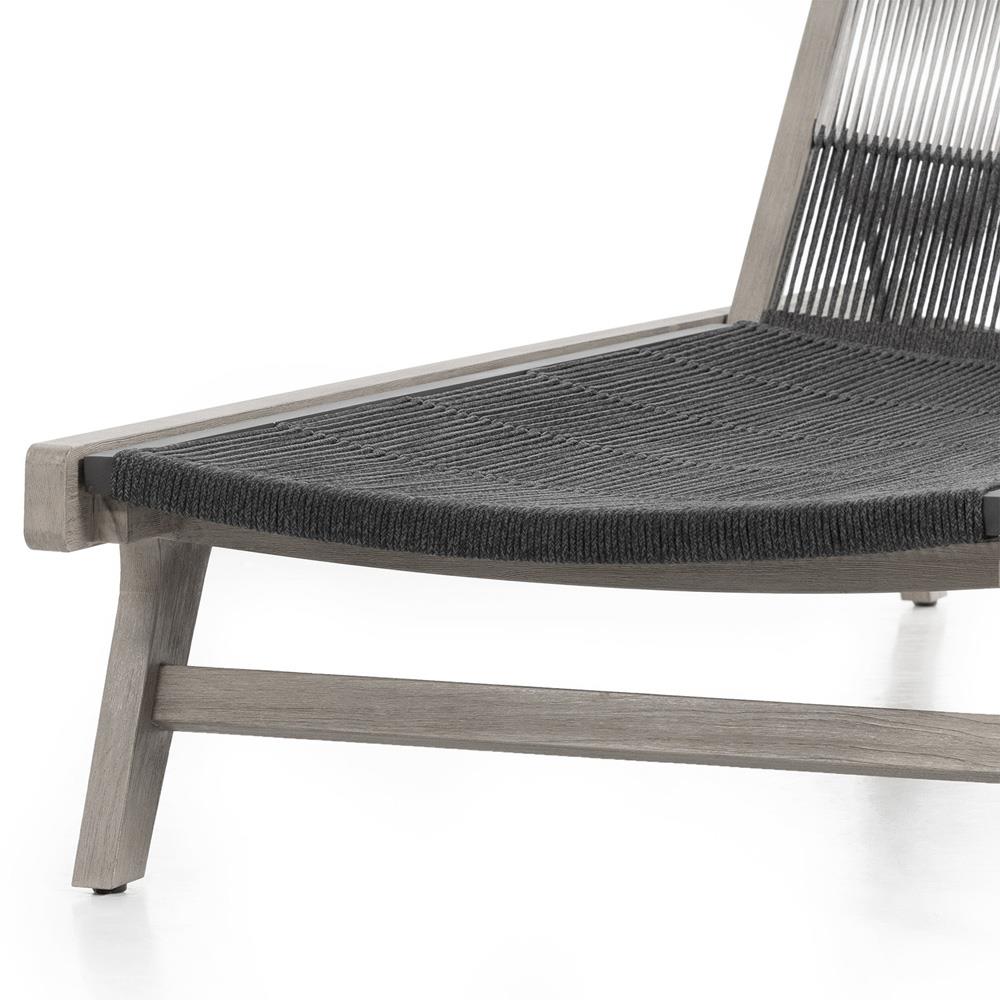 Liana Coastal Beach Grey Teak Wood Dark Grey Woven Rope Outdoor Chaise Lounge|