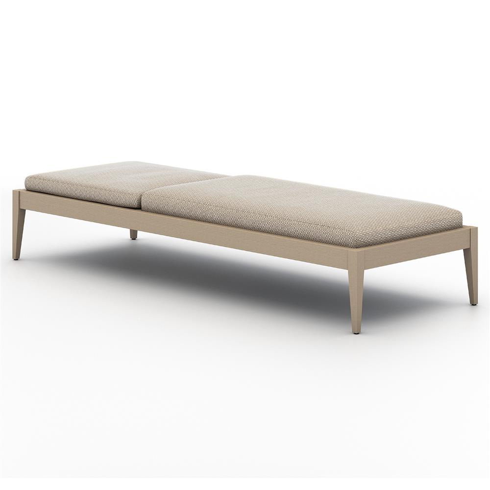 Cheryl Classic Beige Cushion Natural Teak Wood Frame Outdoor Chaise Lounge|