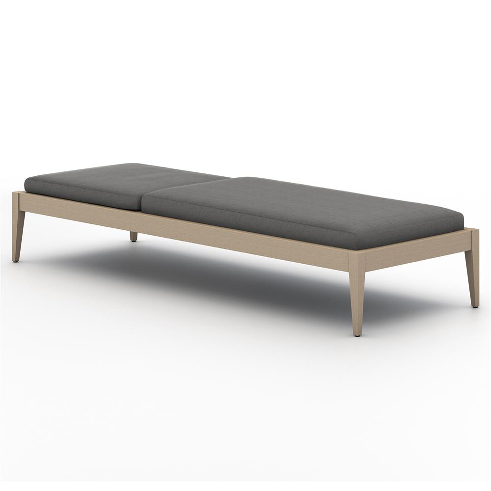 Cheryl Classic Black Cushion Natural Teak Wood Frame Outdoor Chaise Lounge|