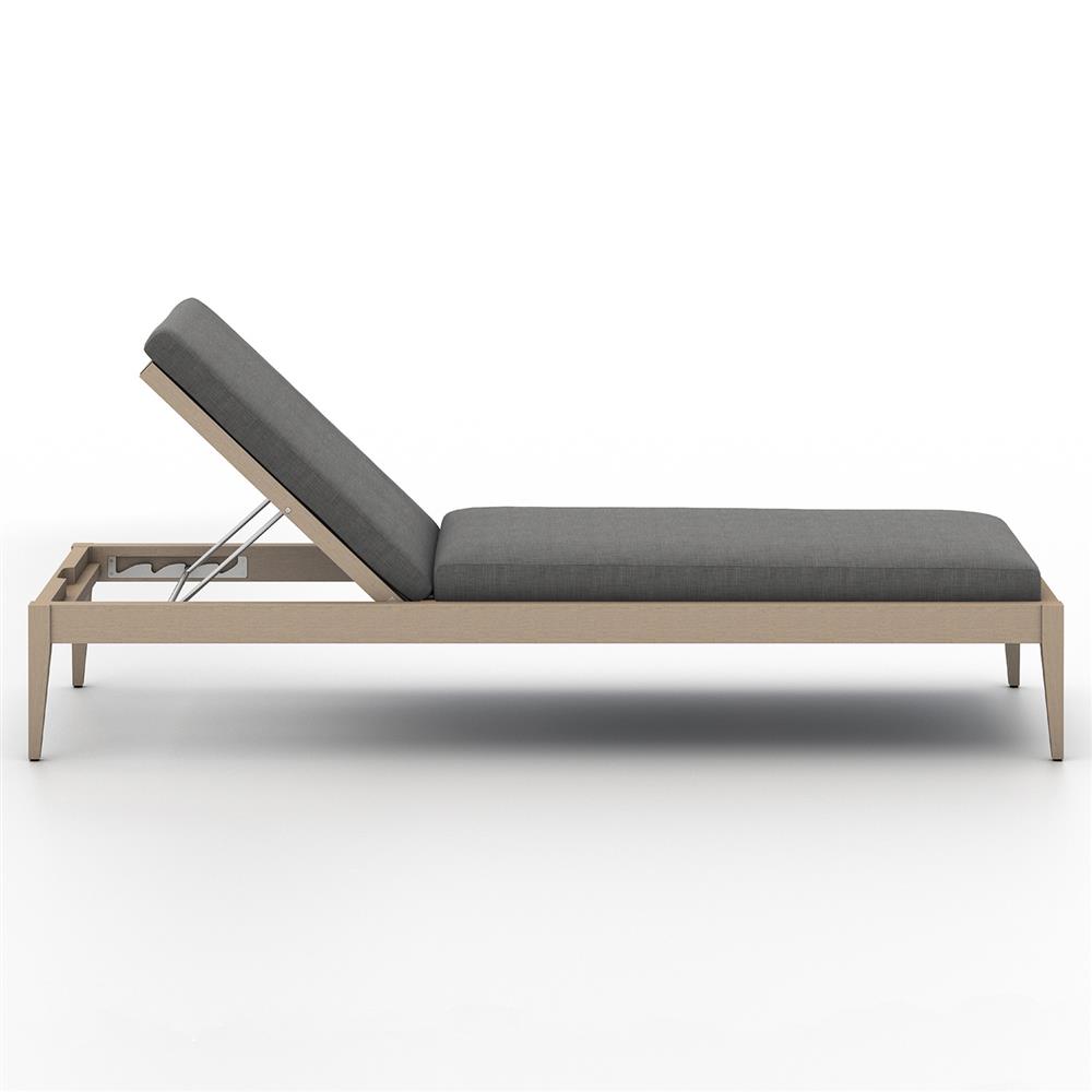 Cheryl Classic Black Cushion Natural Teak Wood Frame Outdoor Chaise Lounge|