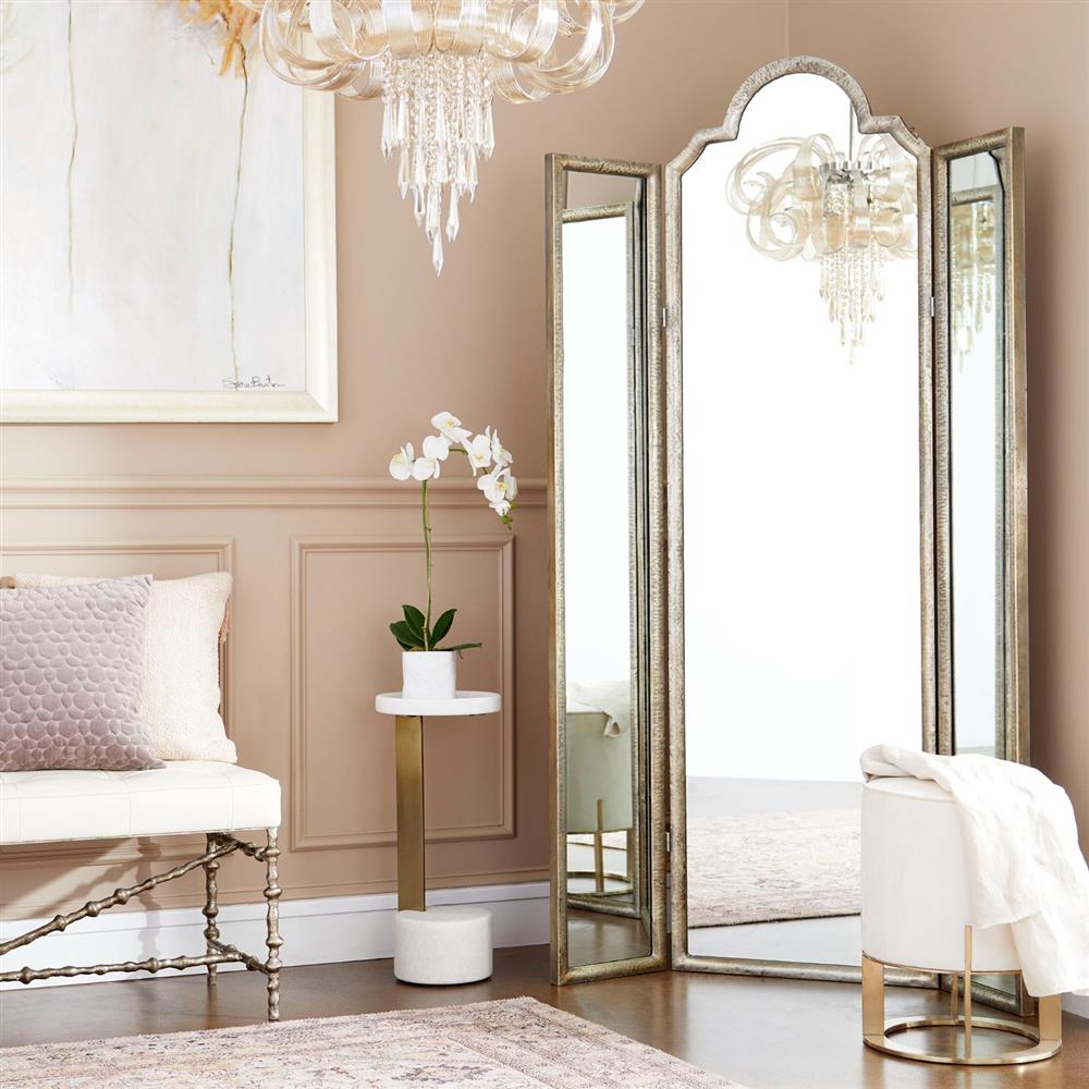 Juliet French Country Silver Leaf Metal 3 Way Floor Mirror