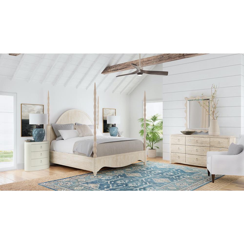 Arabelle Coastal Beach Grey Oak Wood Woven Rope Poster Bed - King|