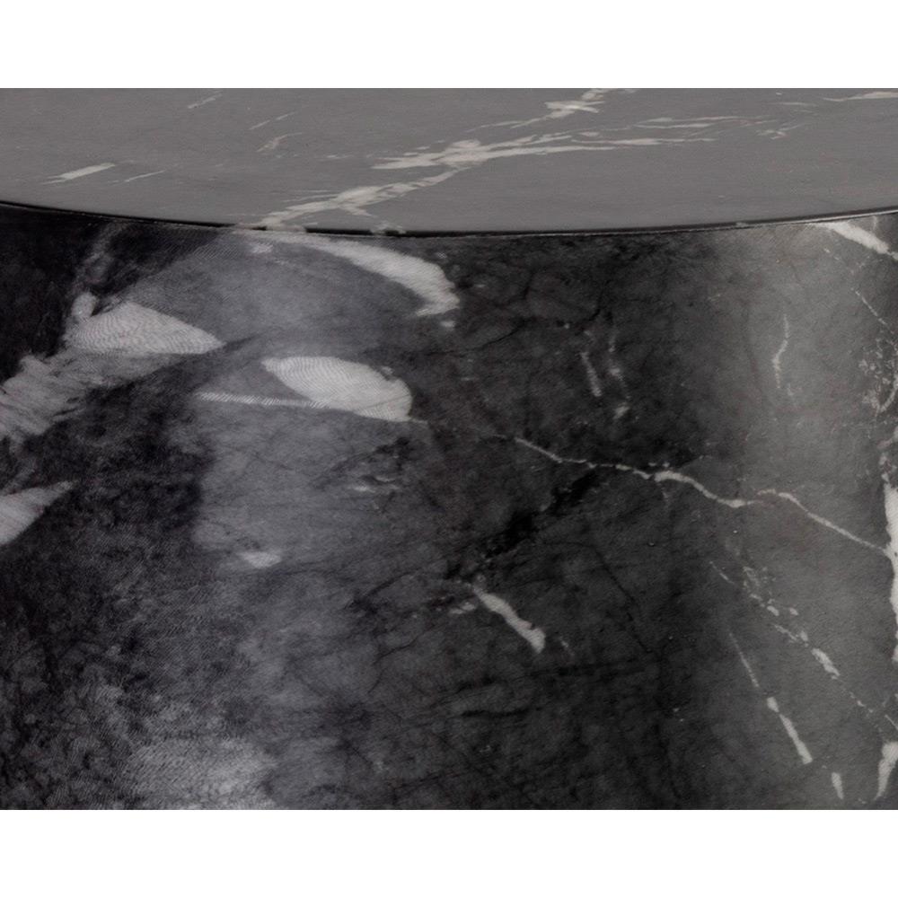 Costera Industrial Black Faux Marble Round Drum Outdoor Side Table|