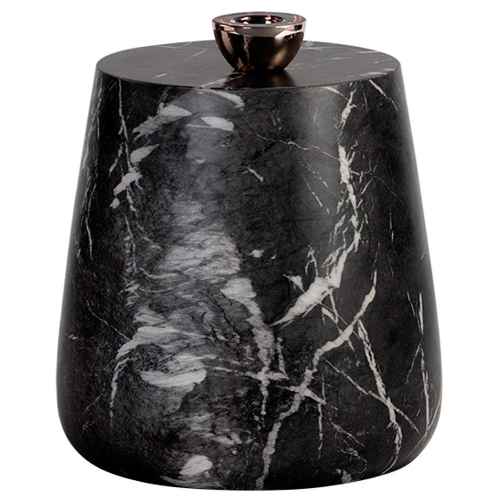 Costera Industrial Black Faux Marble Round Drum Outdoor Side Table|