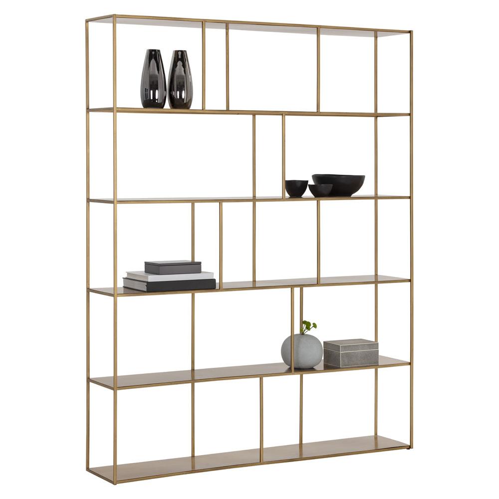 Cantrell Industrial Loft Antique Brass Iron 5 Tier Double Display Case|