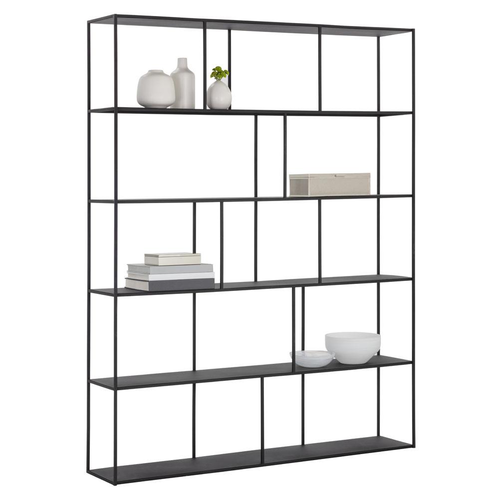Cantrell Industrial Loft Matte Black Iron 5 Tier Double Display Case|