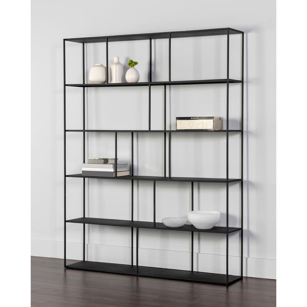Cantrell Industrial Loft Matte Black Iron 5 Tier Double Display Case|