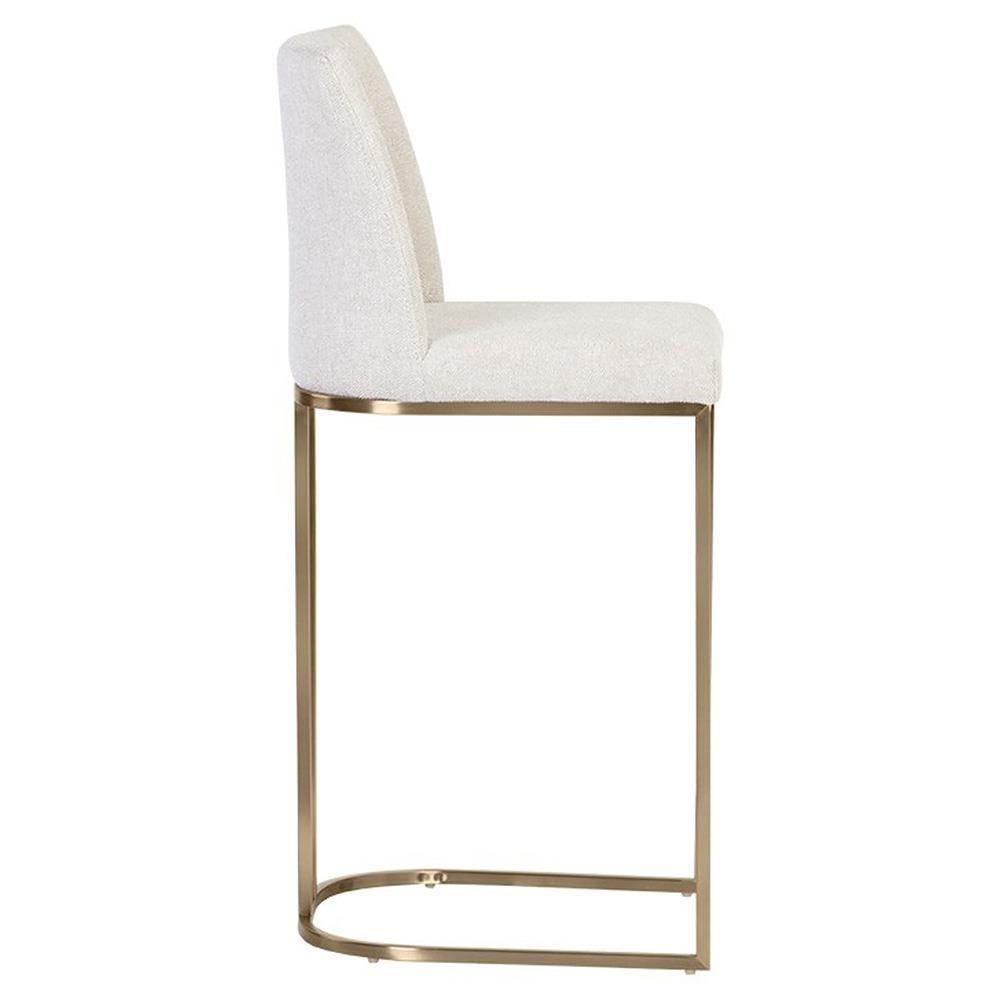 Aliyah Oatmeal Beige Upholstered Antique Brass Stainless Steel Counter Stool|