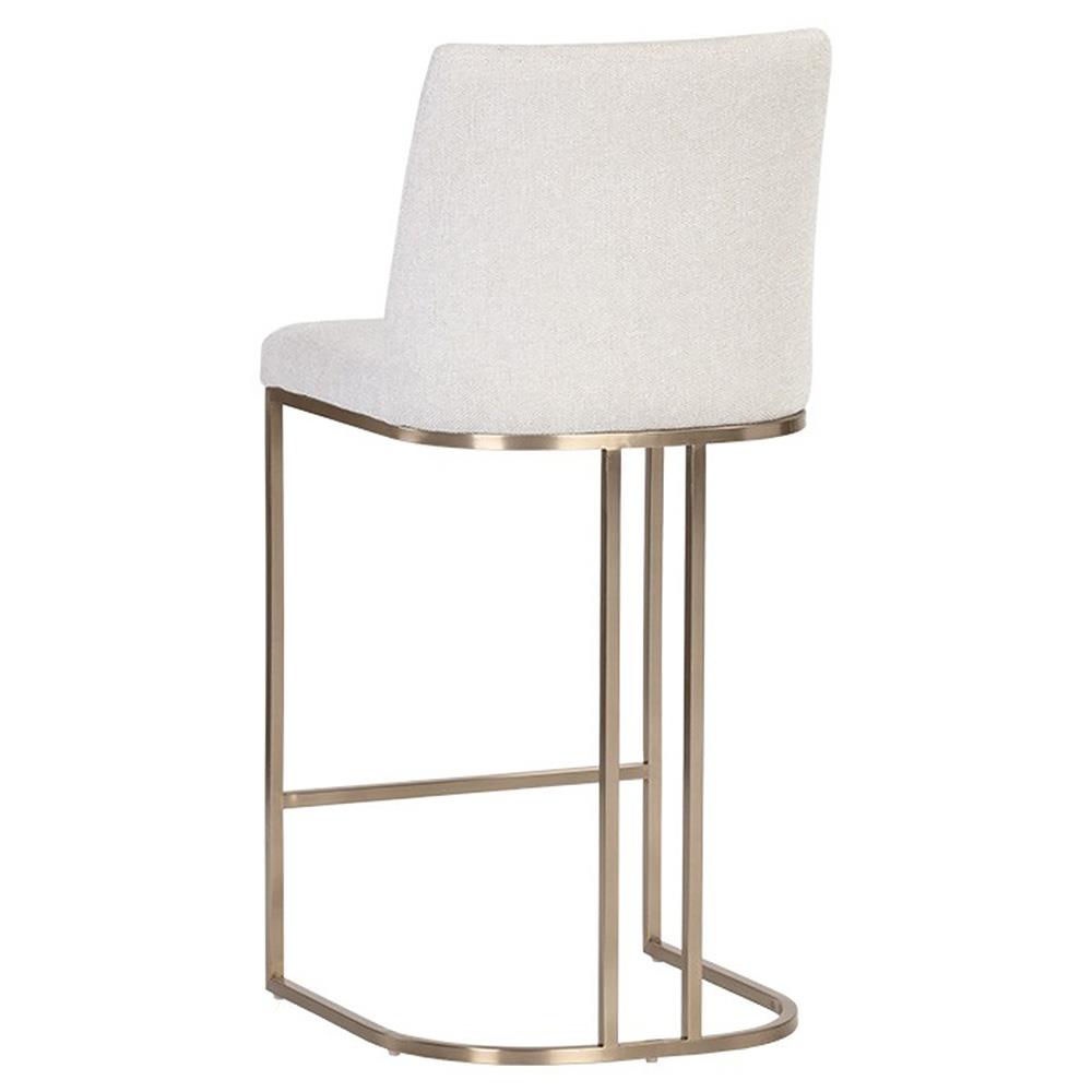 Aliyah Oatmeal Beige Upholstered Antique Brass Stainless Steel Counter Stool|