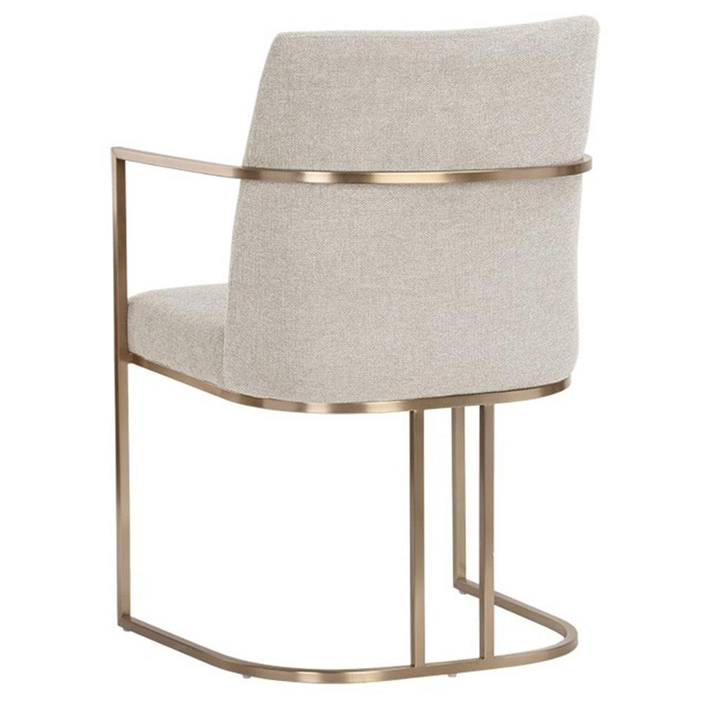 Aliyah Oatmeal Beige Upholstered Antique Brass Steel Dining Arm Chair|
